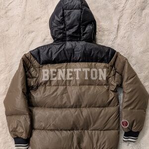 United Colors Of Benetton Men's Black and Brown Hooded Puffer Jacket